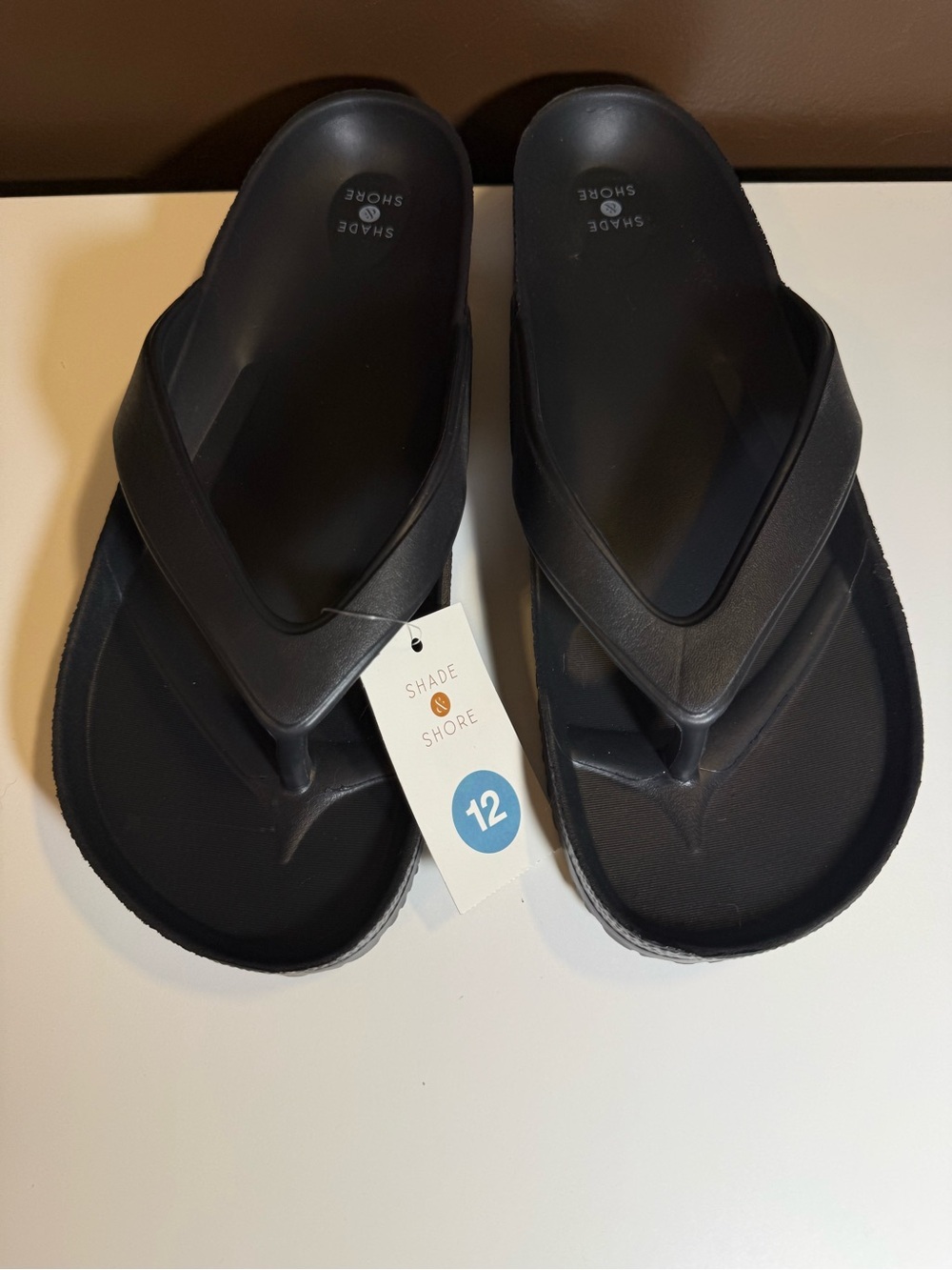 Shade & Shore Black Flip Flop Sandals Lightweight Thong Slides Size 12 NWT